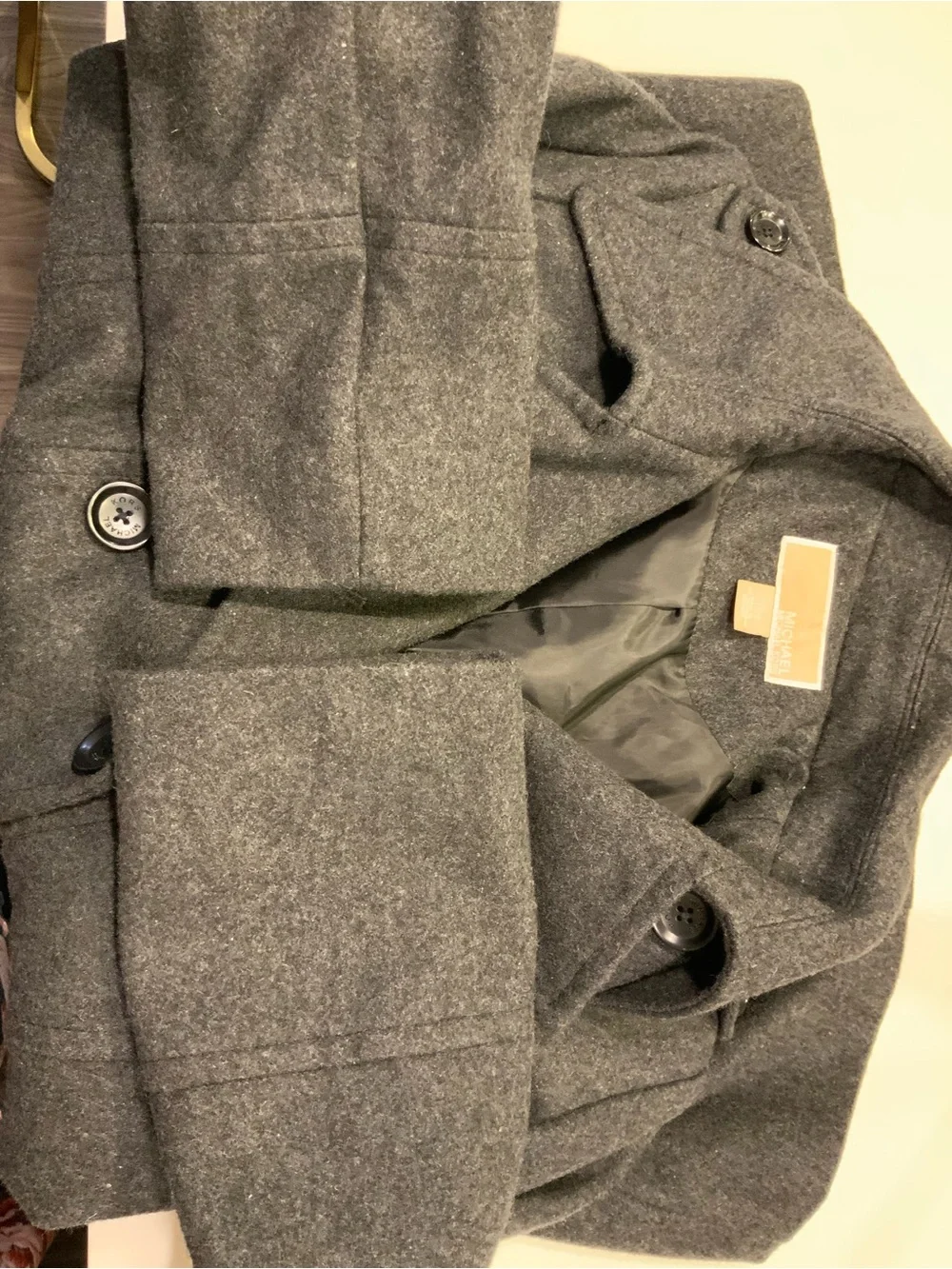 Michael Kors Charcoal Double-Breasted Peacoat with Red Scarf